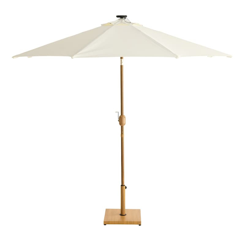 Egret Crank & Auto Tilt Acrylic Round Patio Umbrella with Faux Wooden Pole, 9' | At Home