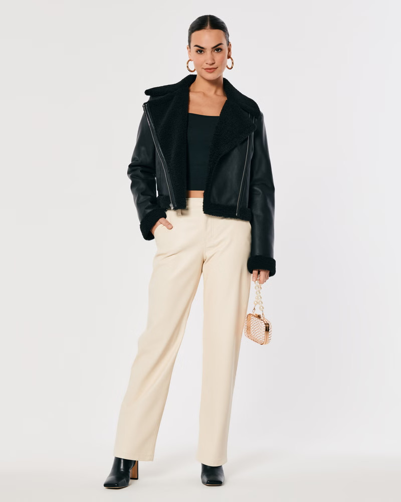 Women's High-Rise Vegan Leather Dad Pants | Women's Clearance | HollisterCo.com | Hollister (US)