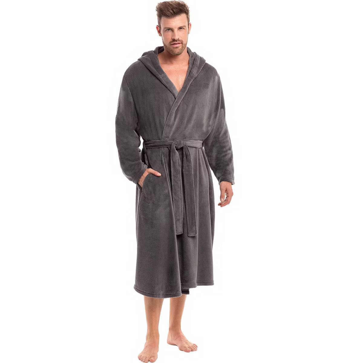 ADR Men's Lightweight Fleece Robe with Hood, Soft Bathrobe | Target