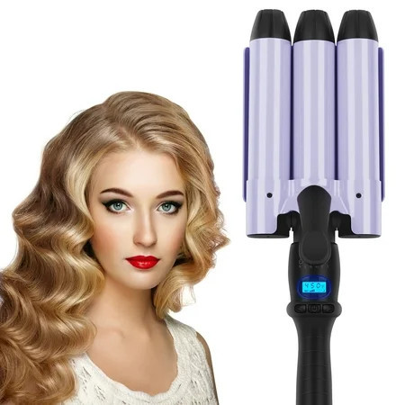 32mm (1.25 ) Hair Crimper Aima Beauty 3 Barrel Hair Waver Temperature Adjustable Large Wave Curling Iron with LCD Temperature Display Dual Voltage Purple | Walmart (US)