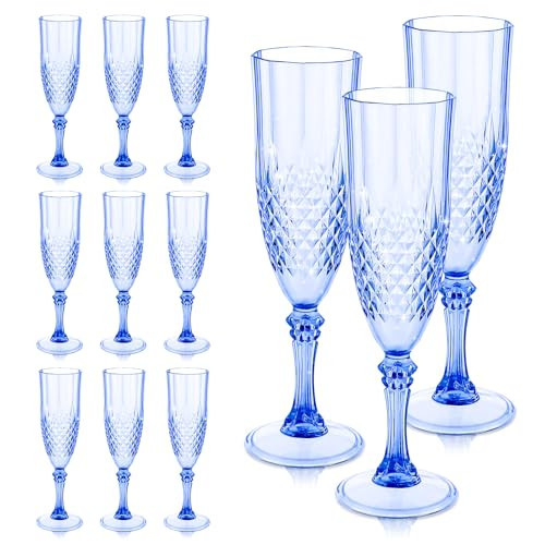Dualshine 12 Pcs Champagne Flutes Plastic, Wine Glasses, Plastic Goblets, Reusable Champagne Flute for Wedding, Hotel, Bar, Bachelor Parties（Blue） | Amazon (US)