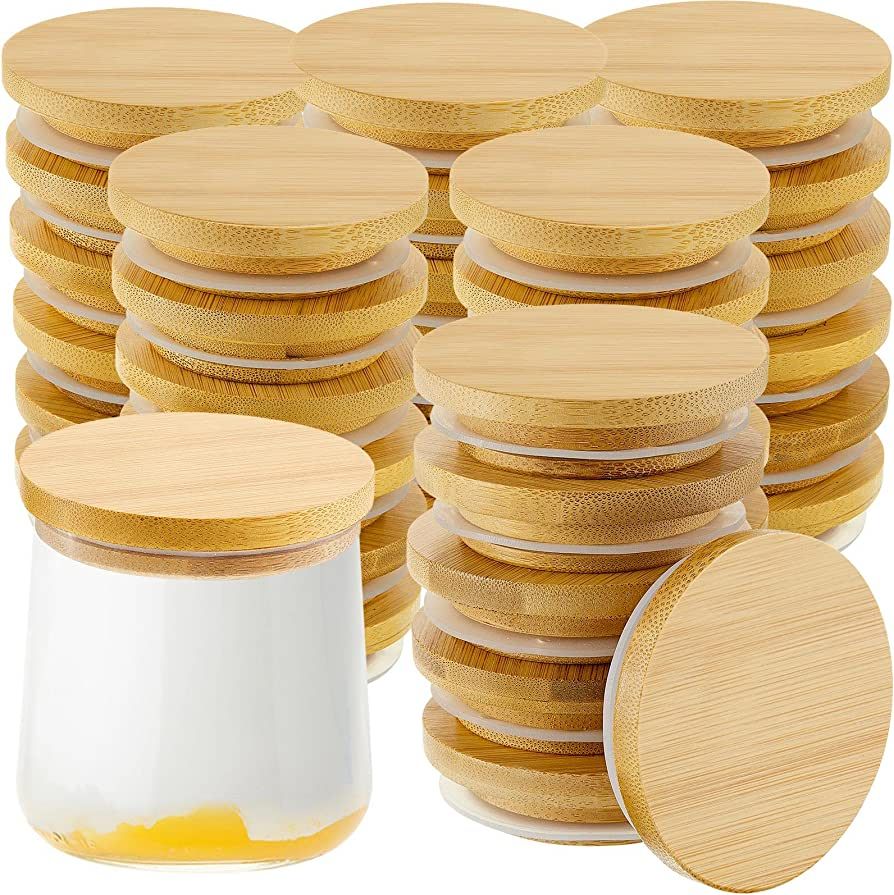 Sawysine Yogurt Jar Lids Set Reusable Bamboo Wooden Lids Round Canning Lids with Silicone Sealing... | Amazon (US)