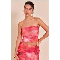 Pink Floral Print Chiffon Mesh Bandeau Top | PrettyLittleThing US