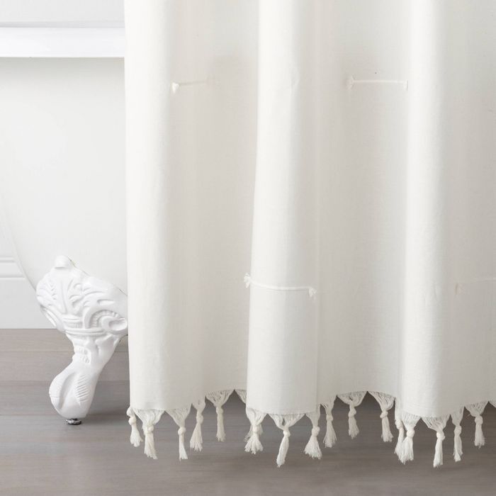 Clip Stitch Knotted Fringe Shower Curtain Sour Cream - Hearth & Hand™ with Magnolia | Target