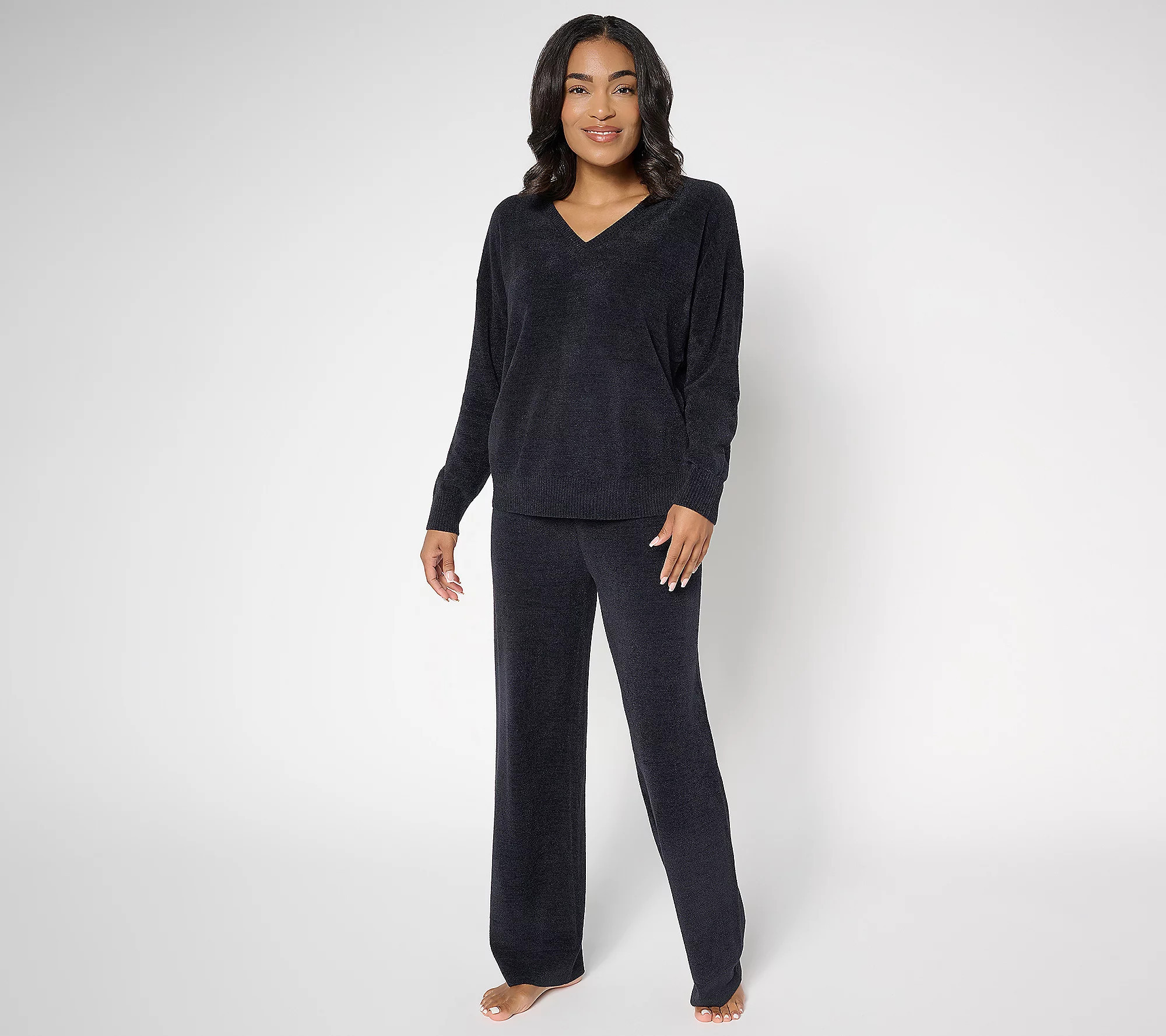 As Is Barefoot Dreams Petite Ultra V-Neck Pul Wide Leg Pant | QVC