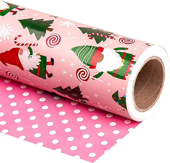WRAPAHOLIC Reversible Christmas Wrapping Paper - Mini Roll - 17 Inch X 33 Feet - Red Green Gnome ... | Amazon (US)