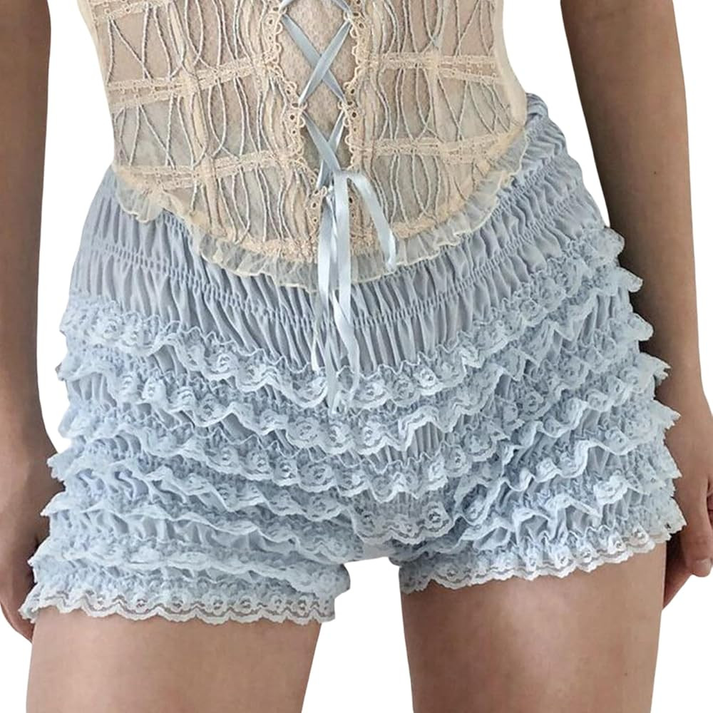 FeMereina Womens Lace Trim Shorts Layered Ruffle Trim Bloomers Shorts Cute Lolita Pumpkin Pants P... | Amazon (UK)