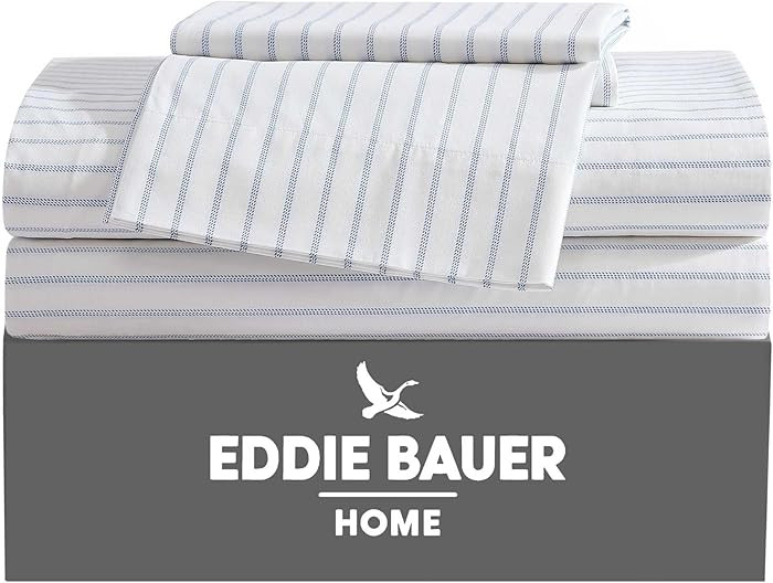 Eddie Bauer - Queen Sheets, Cotton Percale Bedding Set, Crisp & Cool Home Decor (Essential Stripe... | Amazon (US)