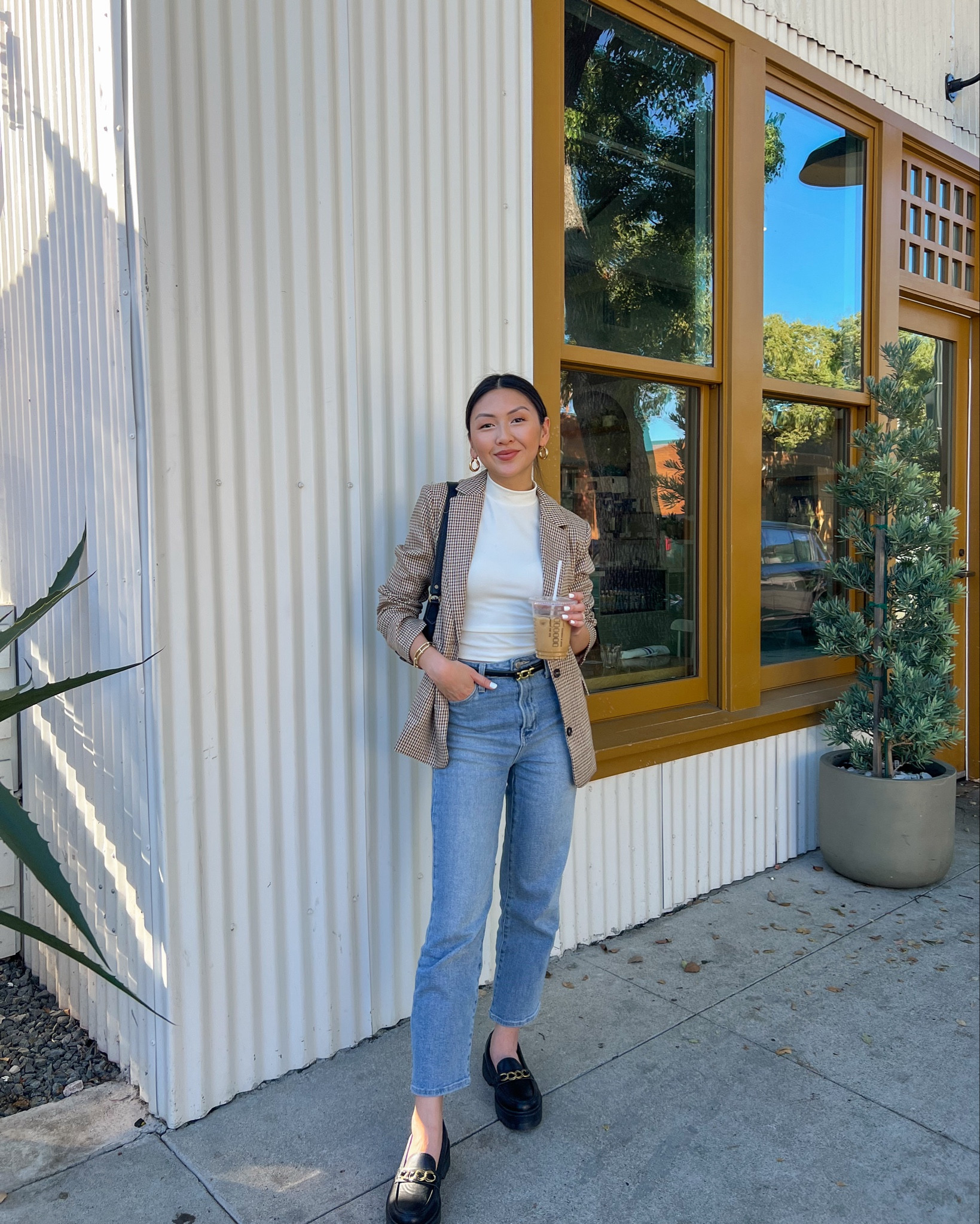 plaid blazer + black loafers