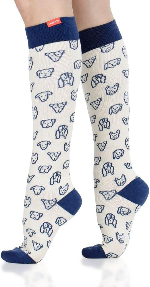 VIM&VIGR Cotton 15-20 mmHg Graduated Compression Socks (Cream & Navy Best Friend, Medium/Large (2... | Amazon (US)