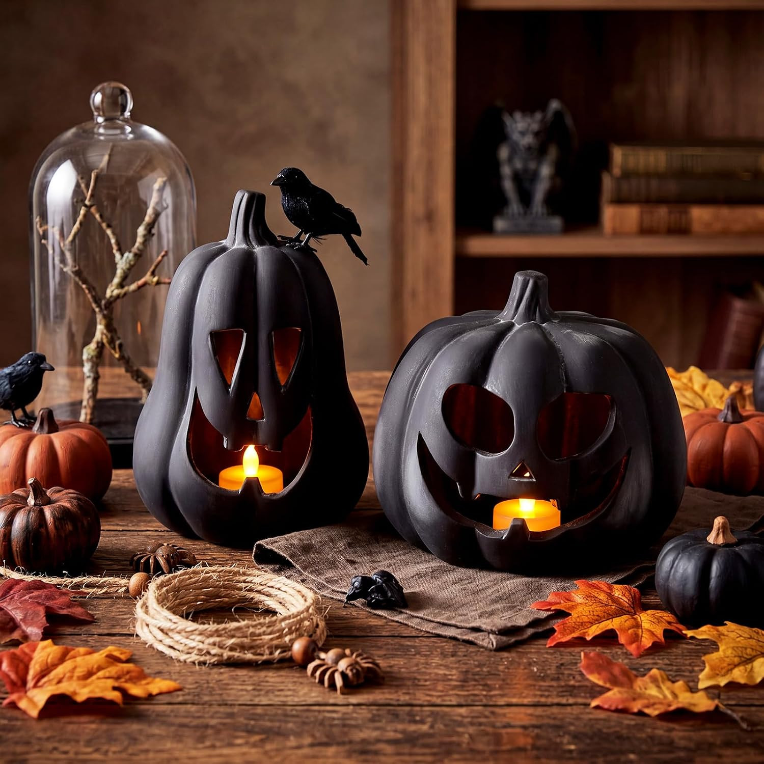 Tioncy Halloween Decor Terracotta Jack O Lantern Pumpkin Decor,Black | Amazon (US)