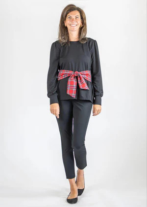 Sydney Top - Solid Black/Red Tartan Plaid | sailor-sailor