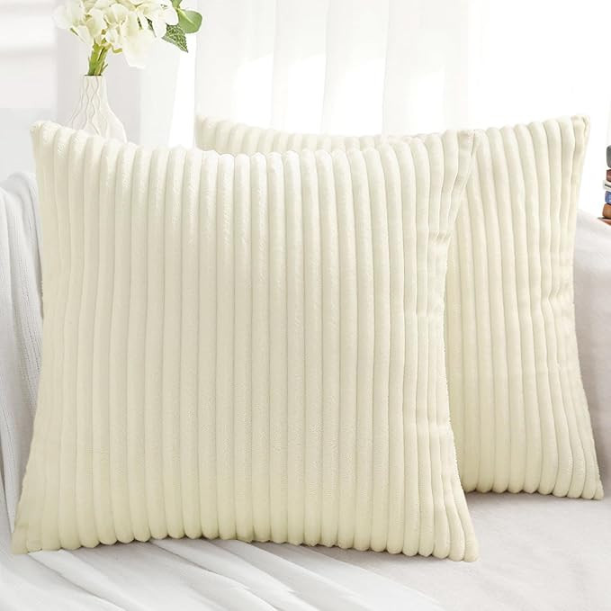 Simmore Decorative Throw Pillow Covers 18x18 Set of 2, Soft Plush Flannel Double-Sided Fluffy Cou... | Amazon (US)