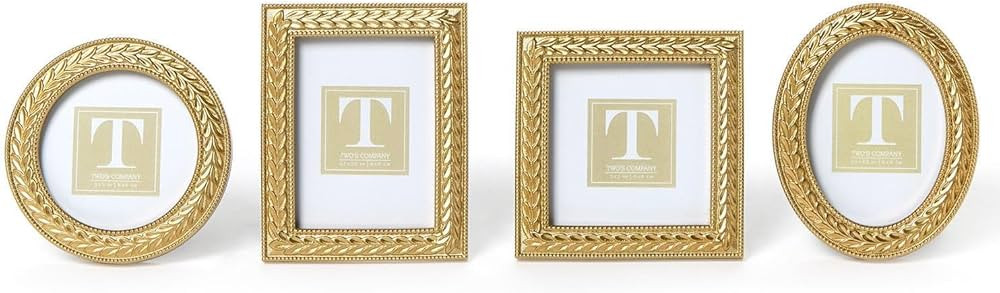 Two's Company Laurel Wreath Set of 4 Gold Photo Frames Includes 4 Styles: Round 3 3/4" Dia, Oval ... | Amazon (US)