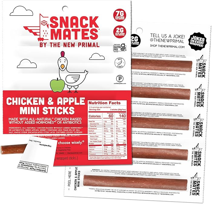 New Primal Snack Mates Chicken & Apple Sticks, Gluten Free Healthy Snacks for Kids, Low Sugar Hig... | Amazon (US)