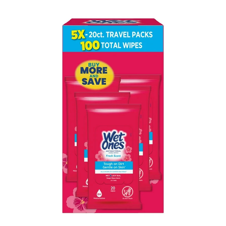 Wet Ones Antibacterial Hand Wipes, Fresh Scent, 20 Each (5 Pack) | Walmart (US)