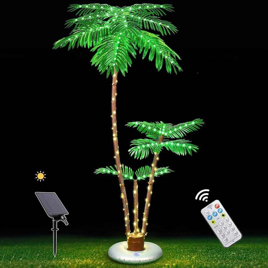 6FT Triple Trunk Solar Palm Tree IP65 Waterproof Artificial Lighted Tree with Remote & Timer, 8 M... | Amazon (US)
