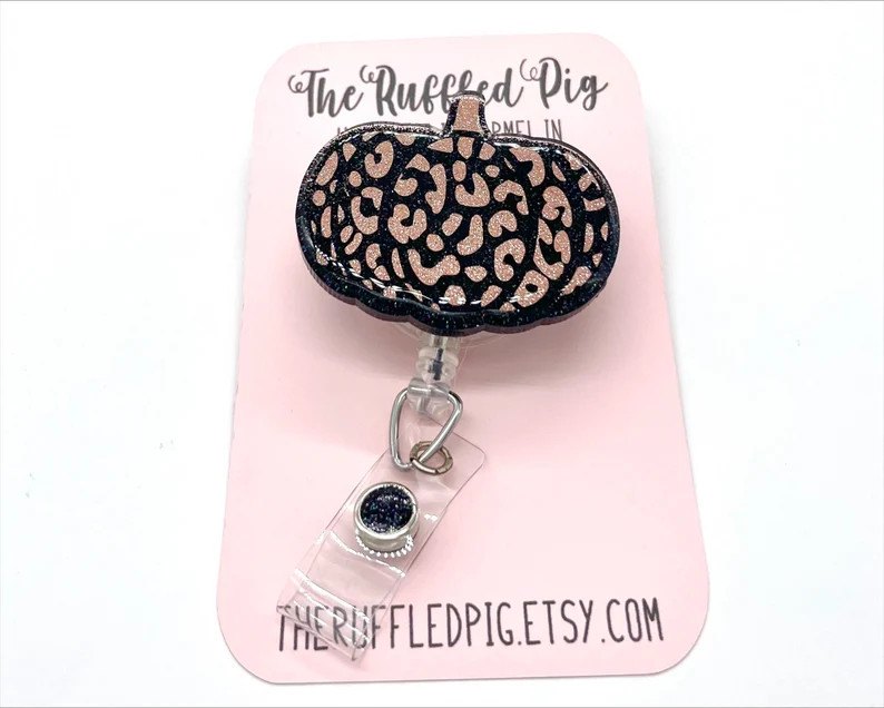 Glitter Pumpkin Retractable Badge Reel RN ID Holder Leopard - Etsy | Etsy (US)