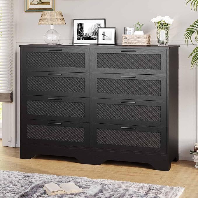 DICTAC 8 Drawer Dresser for Bedroom, Wood Chest of Drawers, Modern Dresser with Leather-Covered D... | Amazon (US)