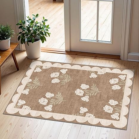 Front Door Mat Outside Entrance - 2x3 Floral Non-Slip Washable Doormat Indoor Outdoor Mat Tan Neu... | Amazon (US)
