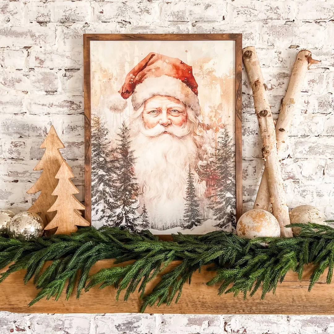 Santa Face Christmas Wood Sign, Santa Print, Vintage Christmas Decor, Unique Wood Sign, Farmhouse... | Etsy (US)