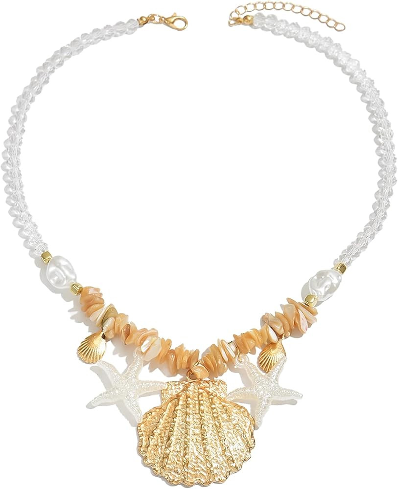 Gold Sea Shell Necklace Beach Charm Necklace Gold Starfish Shell Beachy Necklaces for Women Ocean... | Amazon (US)