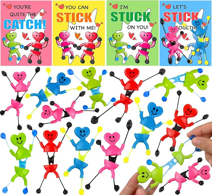 28 Pack Kid Valentiens Day Cards with Heart Shape Sticky Toys Wall Climbing Men, Valentines Day G... | Amazon (US)