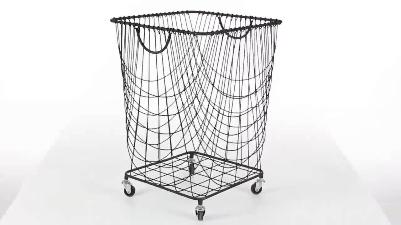 CosmoLiving by Cosmopolitan(Brand Rating: 4.3/5)24 in. Black Deep Set Wire Mesh Rolling Laundry B... | The Home Depot