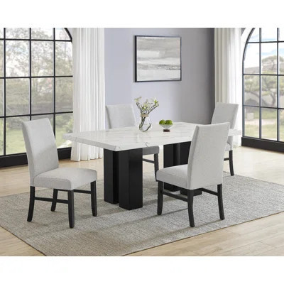 2pc Light Gray Upholstered Chairs Soft Neutral Tone Dark Finish Legs Wooden Dining Room Furniture | Wayfair North America