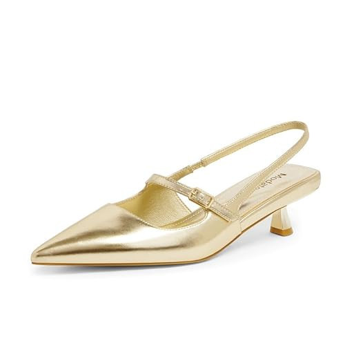 Modatope Gold Heels Kitten Slingback Heels for Women Pointed Closed Toe Stiletto Gold Pumps Dress Formal Shoes Size 10 | Amazon (US)
