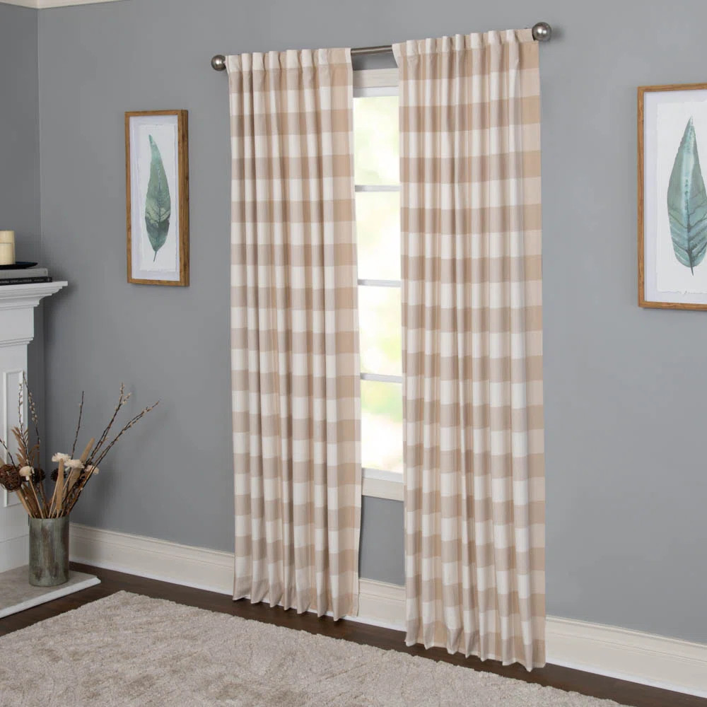 Treve 100% Cotton Room Darkening Buffalo Checkered Curtain Panel with Rod Pocket Top and included... | Wayfair North America