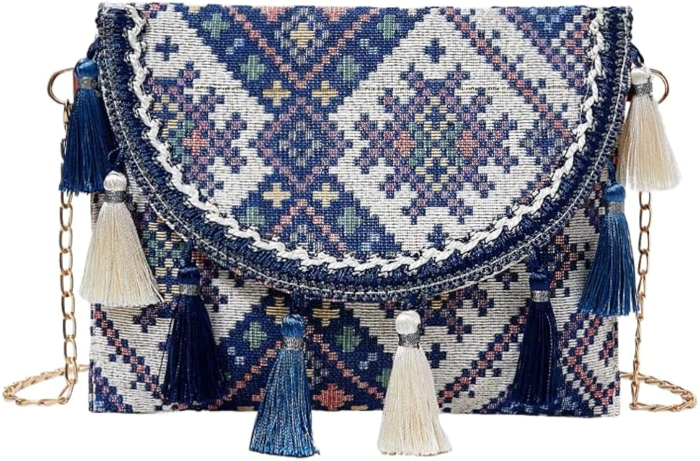 WDIRARA Boho Pattern Fringe Hem Chain Strap Shoulder Handbags Cross Body Handbag | Amazon (US)
