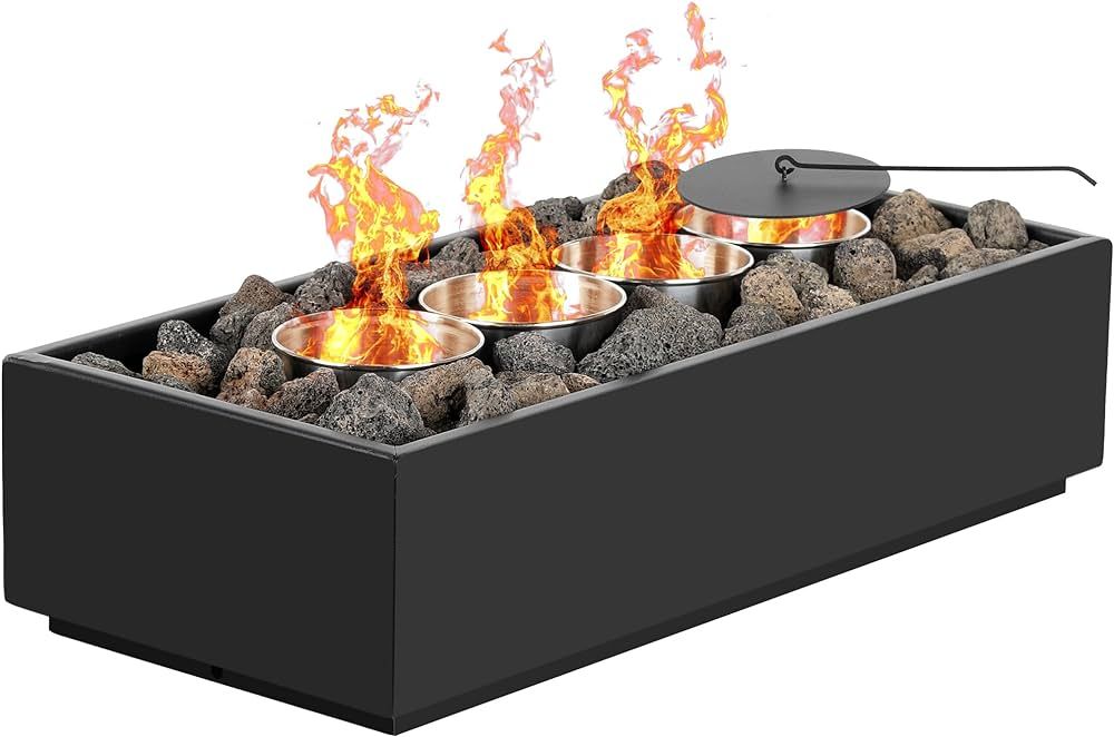 Tabletop Fire Pit - Portable Ethanol Table Top Firepit - 16" L. Smokeless Clean Black Steel Recta... | Amazon (US)