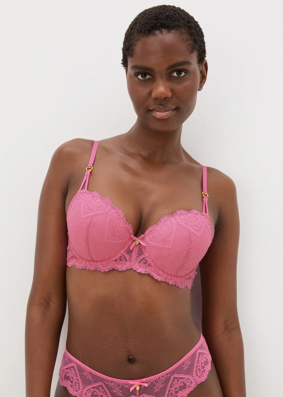 Pink Heart Lace Bra | Matalan (UK)