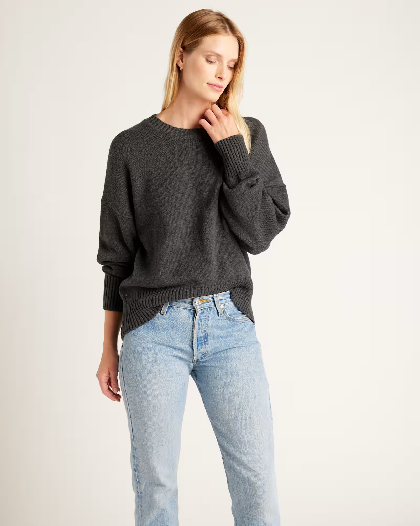 100% Organic Cotton Boyfriend Crew Sweater | Quince