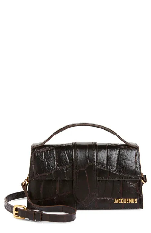 Jacquemus Le Grand Bambino Croc Embossed Leather Crossbody Bag in Dark Brown 880 at Nordstrom | Nordstrom