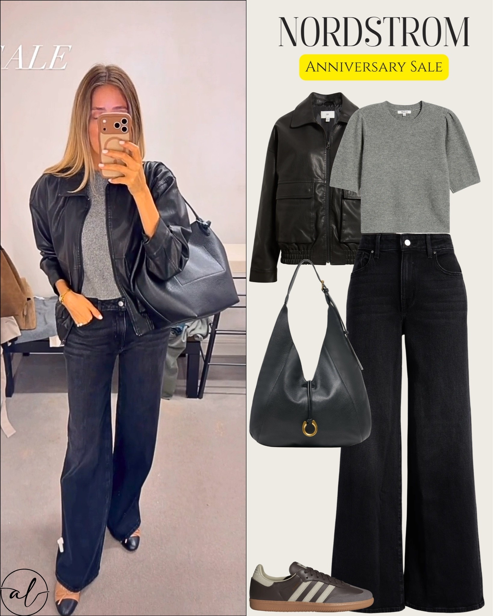 Nordstrom anniversary sale - cool girl outfit, leather jacket, cashmere top, black denim

#LTKU #LTKSaleAlert #LTKootd