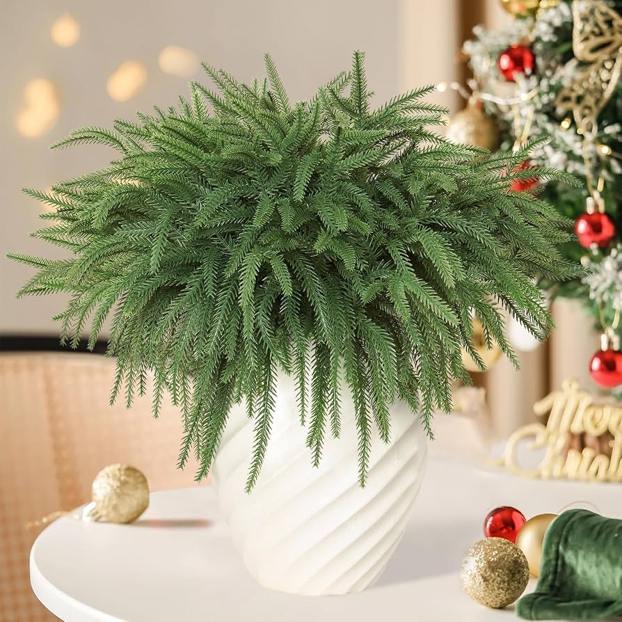 TOCHGREEN 6PCS Christmas Norfolk Pine Branches Artificial Greenery Norfolk Pine Stems Sprigs Faux... | Amazon (US)