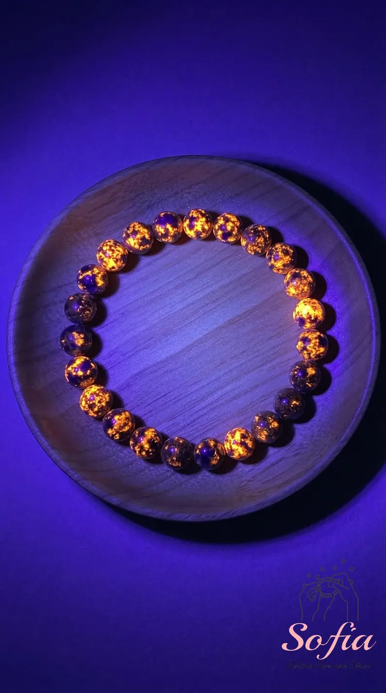 Yooperlite Bracelet \u2013 UV Reactive Glowing Bracelet - Flame Stone Beaded Jewelry \u2013 Boho ... | Etsy (Global)