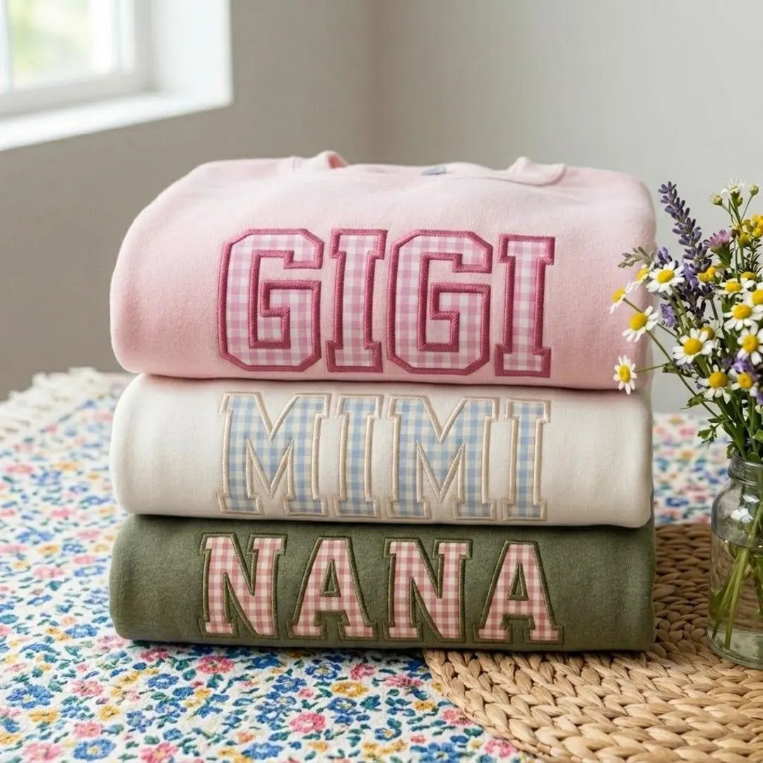 Embroidered Custom Grandma Applique Sweatshirt, Gigi Mimi Nana Gingham Applique Shirt, Mother’s... | Etsy (US)