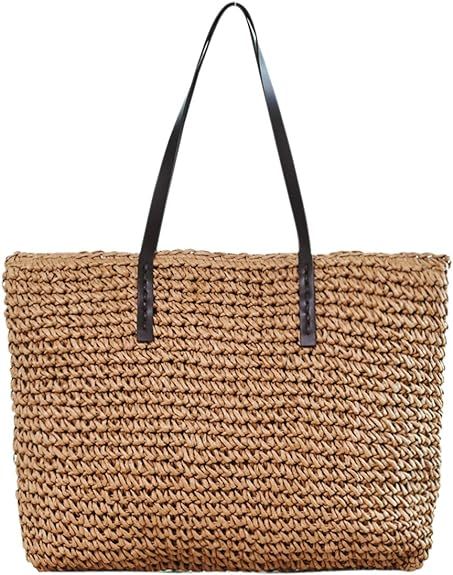 CHIC DIARY Womens Handwoven Straw Shoulder Bag Large Summer Beach Handles Handbag Tote with Zippe... | Amazon (US)