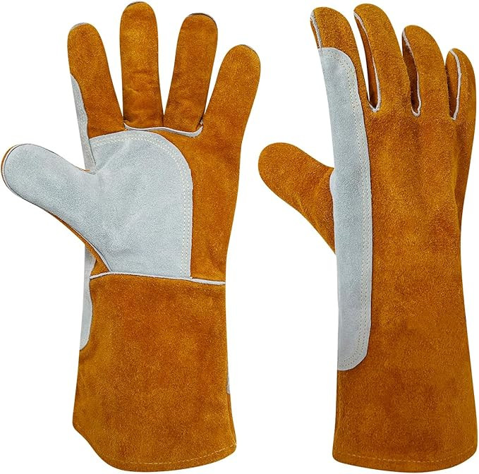 14" Leather Welding Gloves, Fire and Heat Resistant Long Sleeve Welding Gloves, For Mig, Gas, BBQ... | Amazon (US)