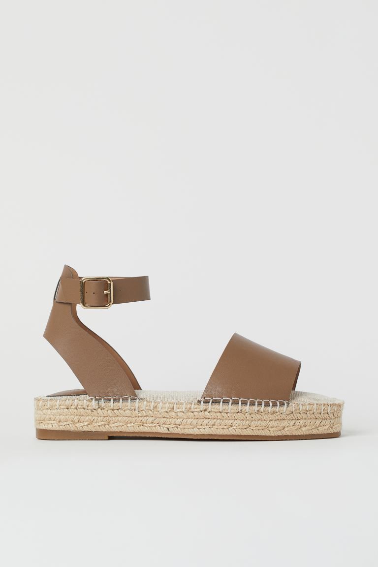 Espadrille sandals in faux leather. Wide foot strap, adjustable ankle strap with metal buckle, an... | H&M (US + CA)