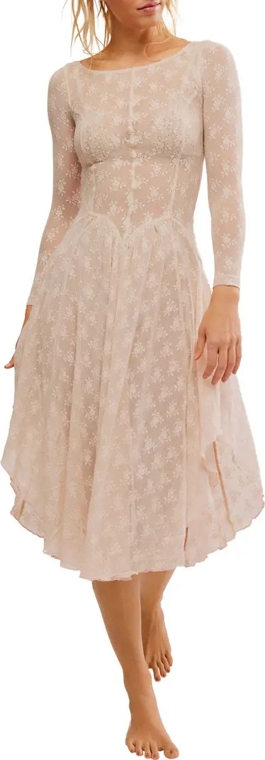 Free People Dial for Drama Floral Mesh Lace Long Sleeve Nightgown | Nordstrom | Nordstrom