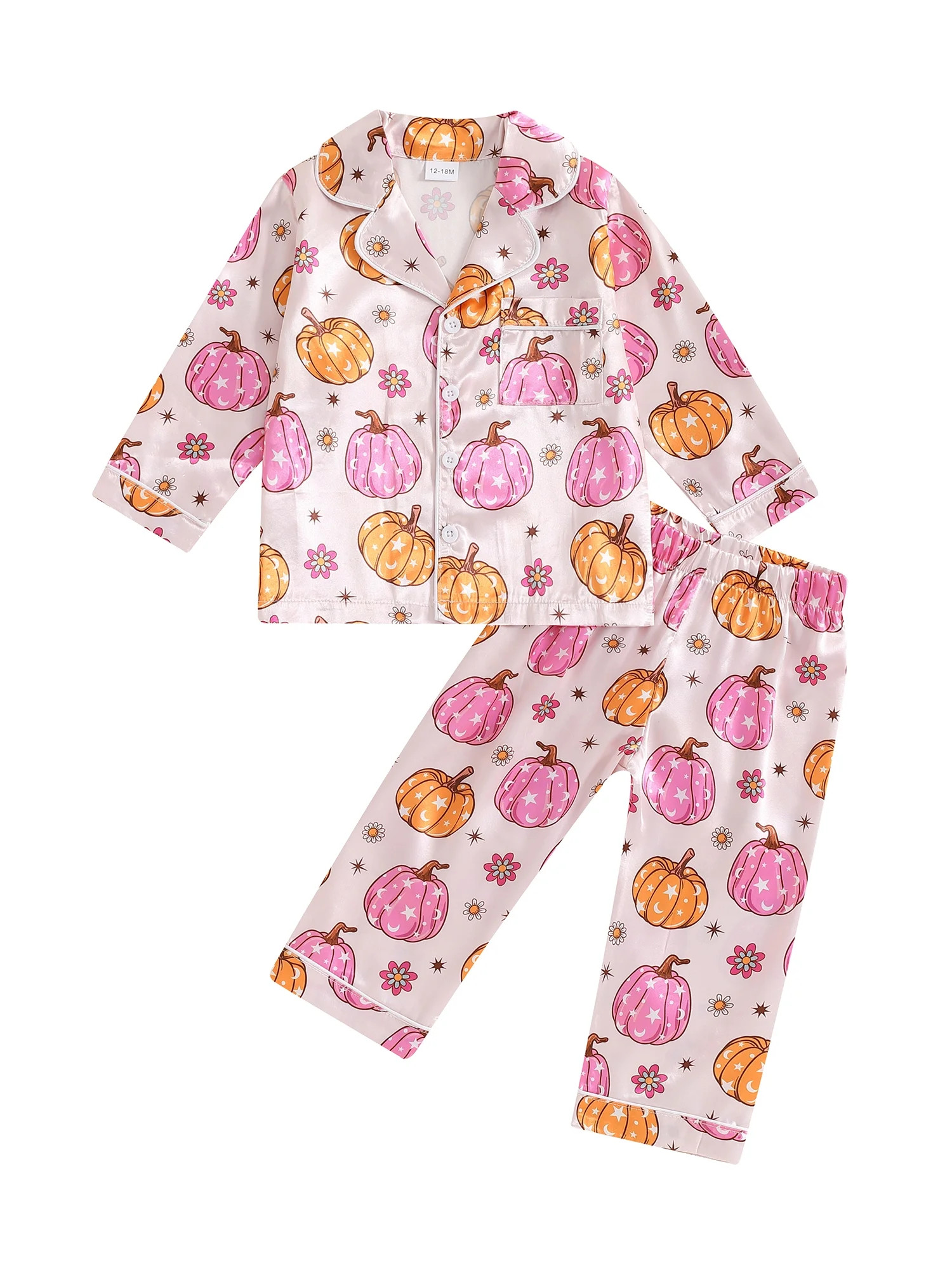 Halloween Pajamas Toddler Girl Pumpkin Ghost Pajama Set Long Sleeve Button Down Shirt Pants Fall ... | Walmart (US)