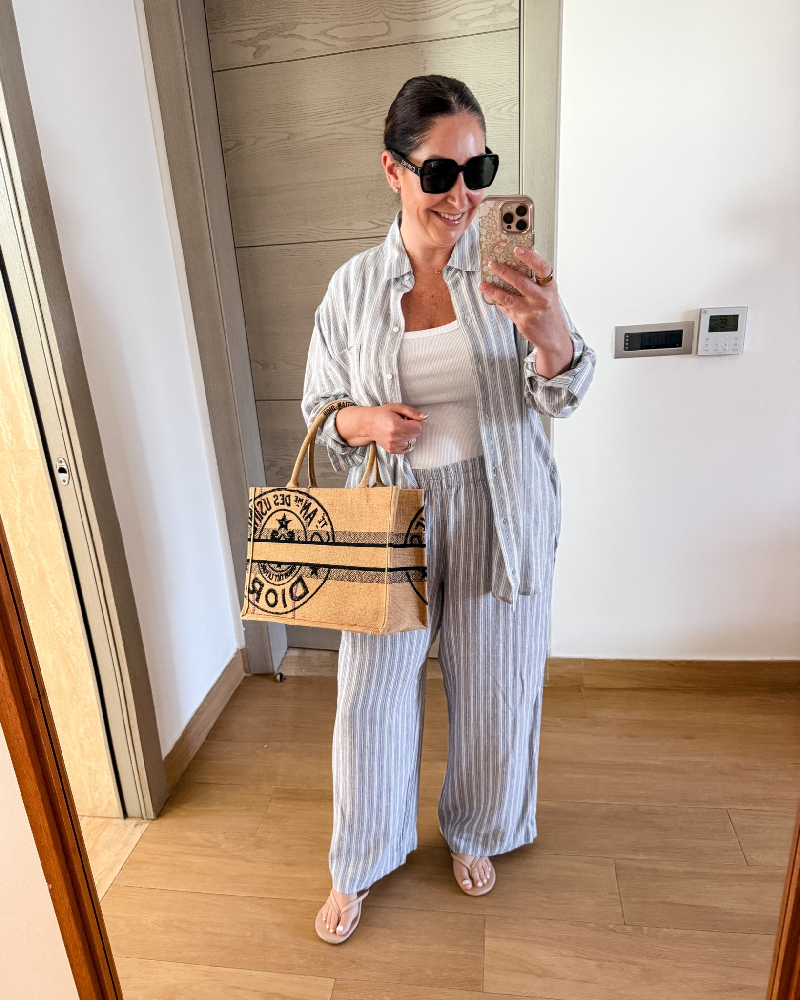 Travel Two Piece with Tank Linen-Blend Button-Down Shirt and Pants | Wearing Shirt tts, L // Tank, L // Pants tts, L  

 

#LTKSeasonal #LTKOver40 #LTKTravel