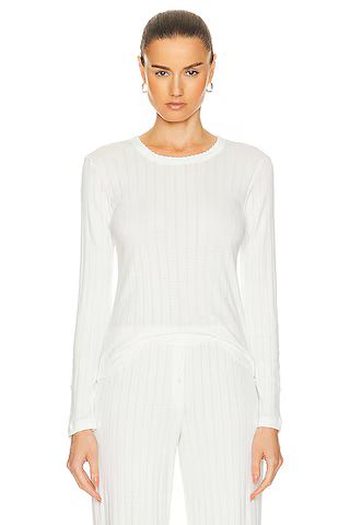 LESET Pointelle Slim Fit Long Sleeve Top in White | FWRD | FWRD 