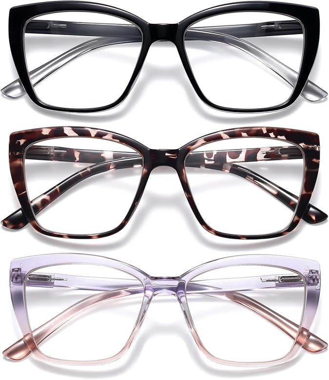 Reading Glasses Women, 3 pack Fashion Oversized Blue Light Readers Women, Spring Hinge Cat Eye Gl... | Amazon (US)