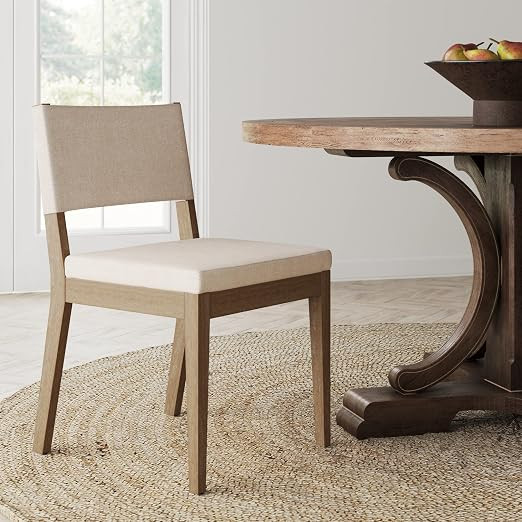 Nathan James Linus Modern Upholstered Dining Chair with Solid Rubberwood Legs in a Wire-Brushed L... | Amazon (US)