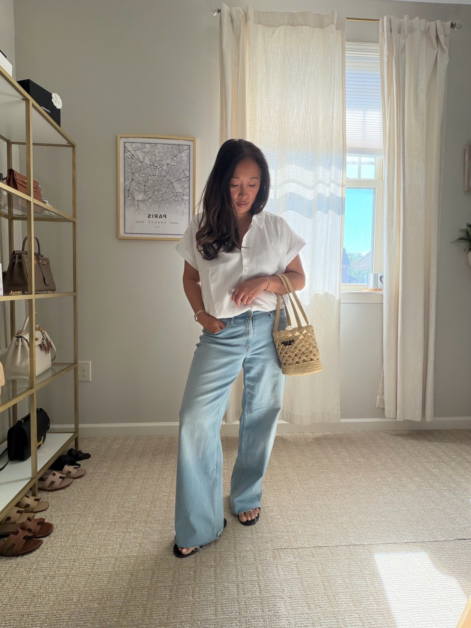 Relaxed spring outfit 
Top- small 
Denim- 8 , I cut off hems 
Black thongs- 7, size up 1/2

#LTKxMadewell #LTKootd